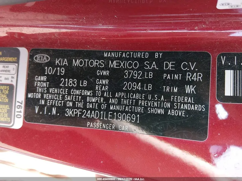 2020 KIA FORTE LXS