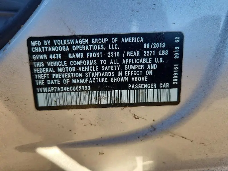 2014 VOLKSWAGEN PASSAT S  