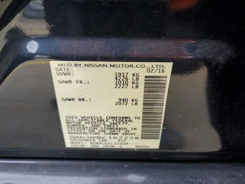 2016 NISSAN ALTIMA 2.5 S  