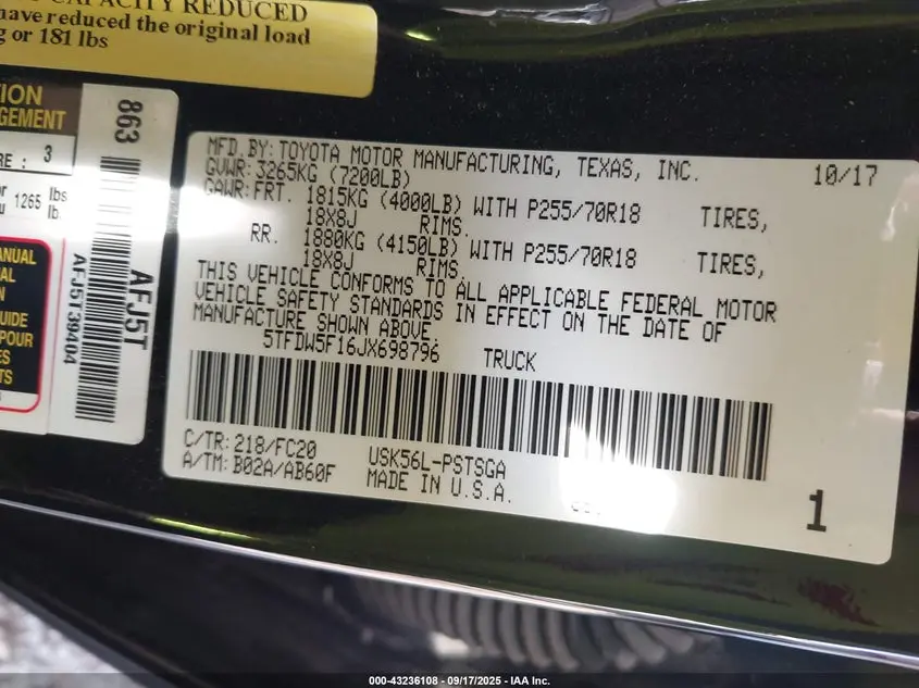 2018 TOYOTA TUNDRA SR5 5.7L V8
