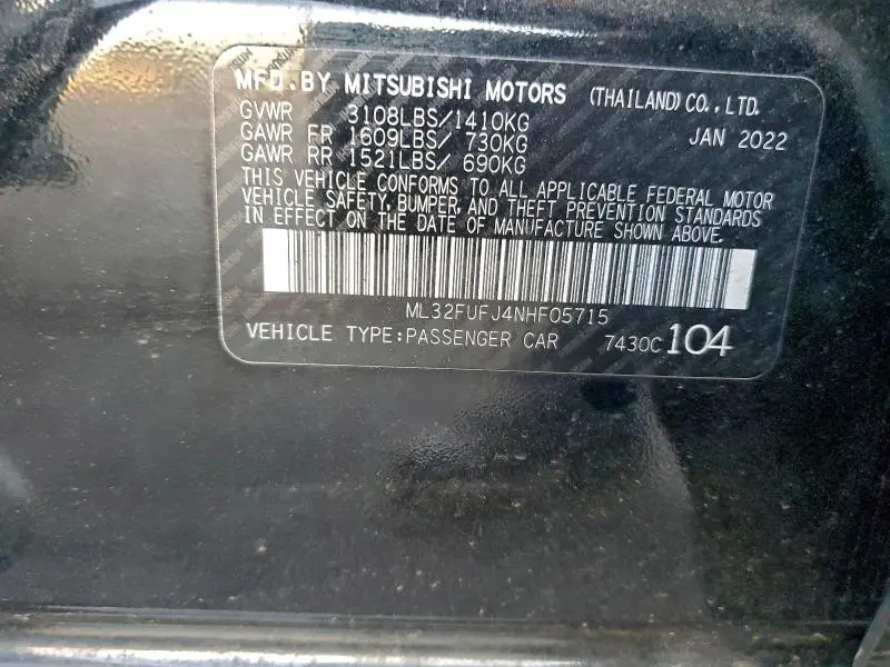 2022 MITSUBISHI MIRAGE G4 ES  