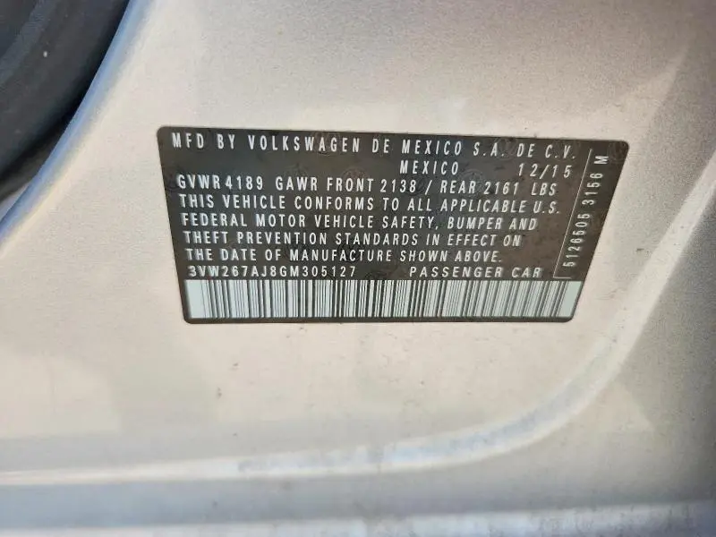 2016 VOLKSWAGEN JETTA S  