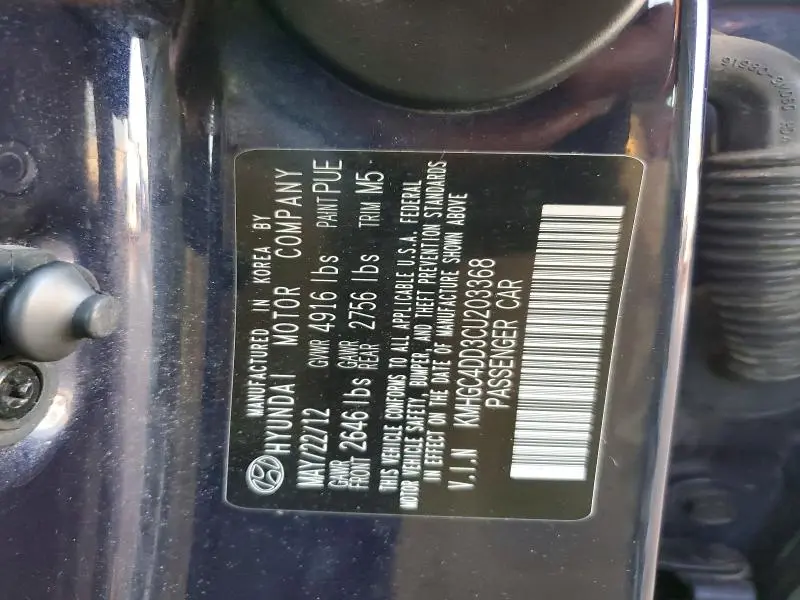 2012 HYUNDAI GENESIS 3.8L V6  