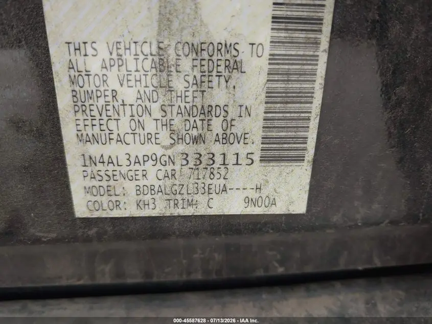 2016 NISSAN ALTIMA 2.5 S