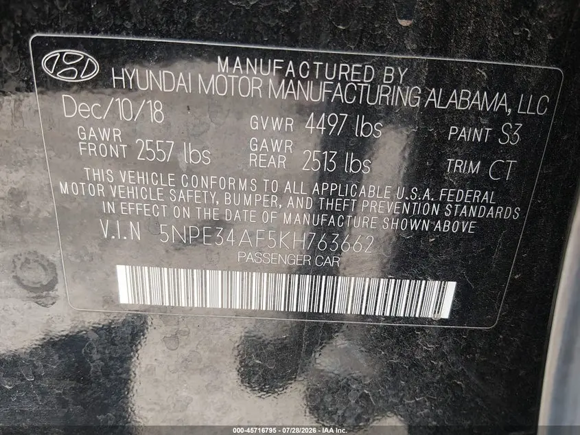 2019 HYUNDAI SONATA SPORT