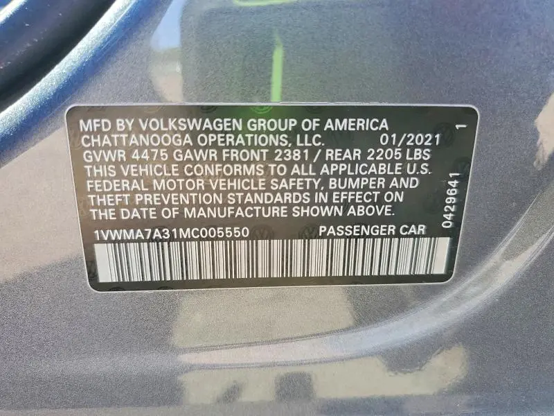2021 VOLKSWAGEN PASSAT   