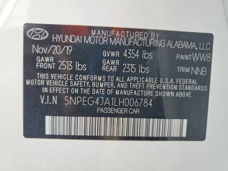 2020 HYUNDAI SONATA SE  