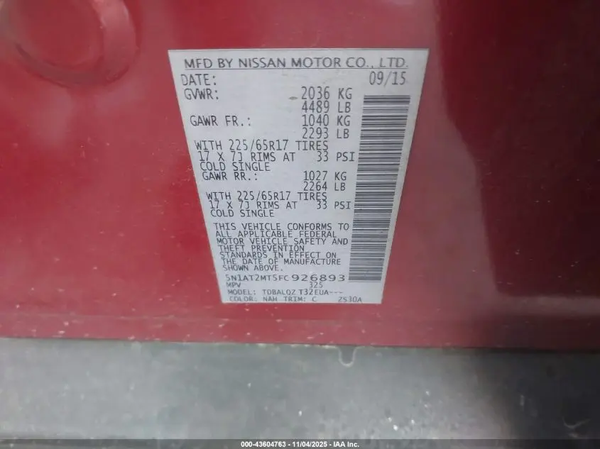 2015 NISSAN ROGUE SV