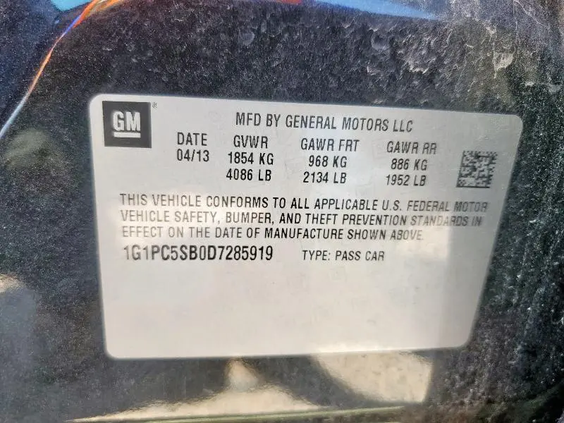 2013 CHEVROLET CRUZE LT  