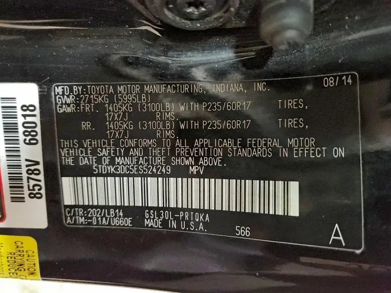 2014 TOYOTA SIENNA XLE  