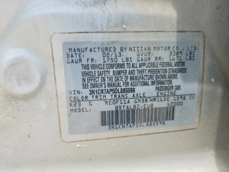 2013 NISSAN VERSA 1.6 S  