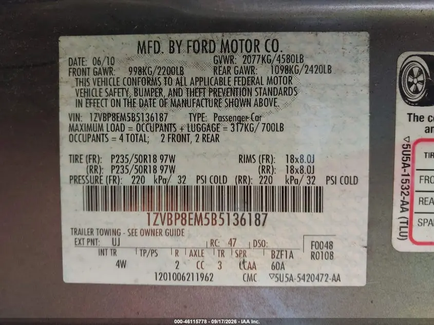 2011 FORD MUSTANG V6 PREMIUM