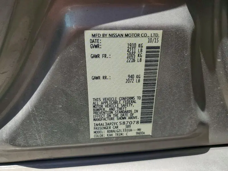 2015 NISSAN ALTIMA 2.5 S  