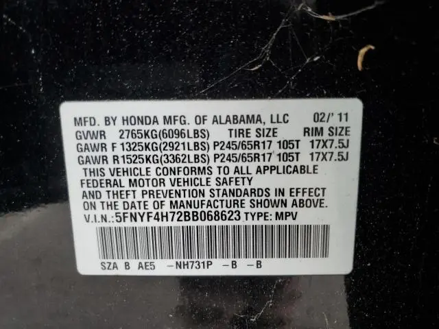 2011 HONDA PILOT EXLN  