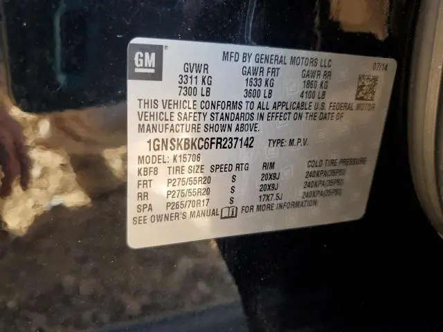 2015 CHEVROLET TAHOE K1500 LT  