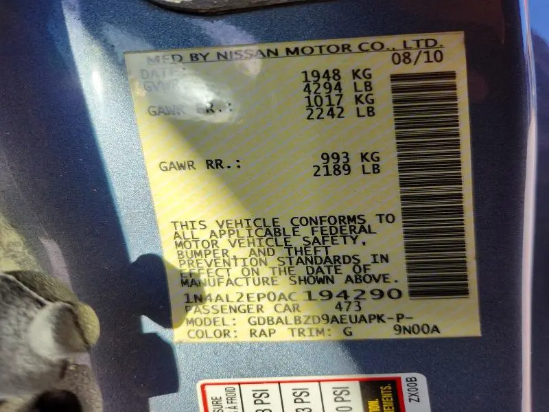2010 NISSAN ALTIMA S  