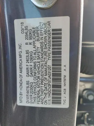 2018 HONDA ACCORD EXL  