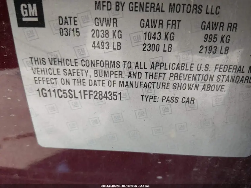 2015 CHEVROLET MALIBU 1LT