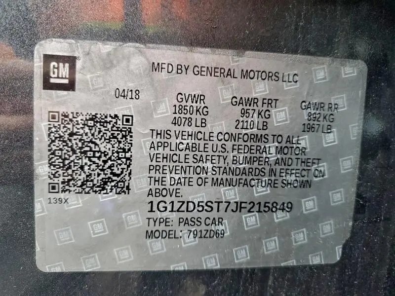 2018 CHEVROLET MALIBU LT  