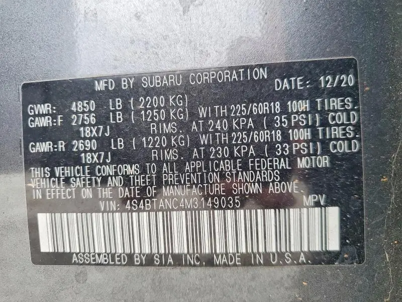 2021 SUBARU OUTBACK LIMITED  