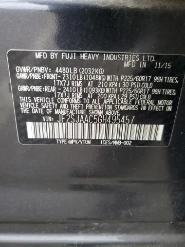 2016 SUBARU FORESTER 2.5I  