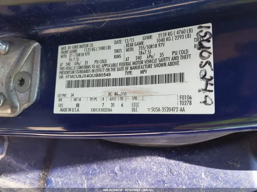 2016 FORD ESCAPE TITANIUM