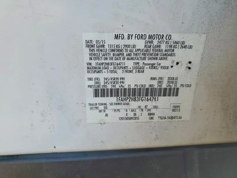 2015 FORD TAURUS SEL  