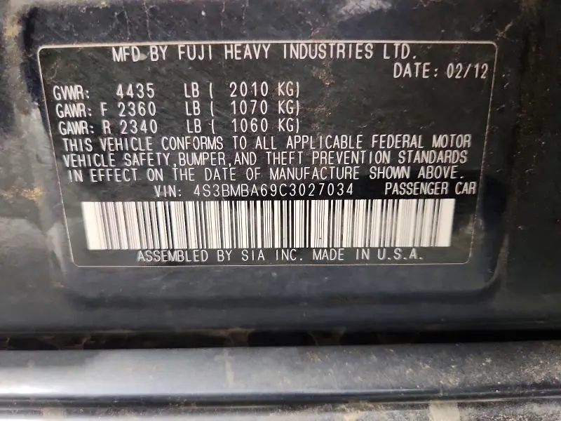 2012 SUBARU LEGACY 2.5I  