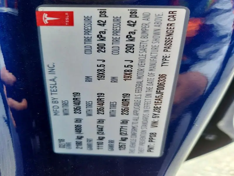 2018 TESLA MODEL 3   