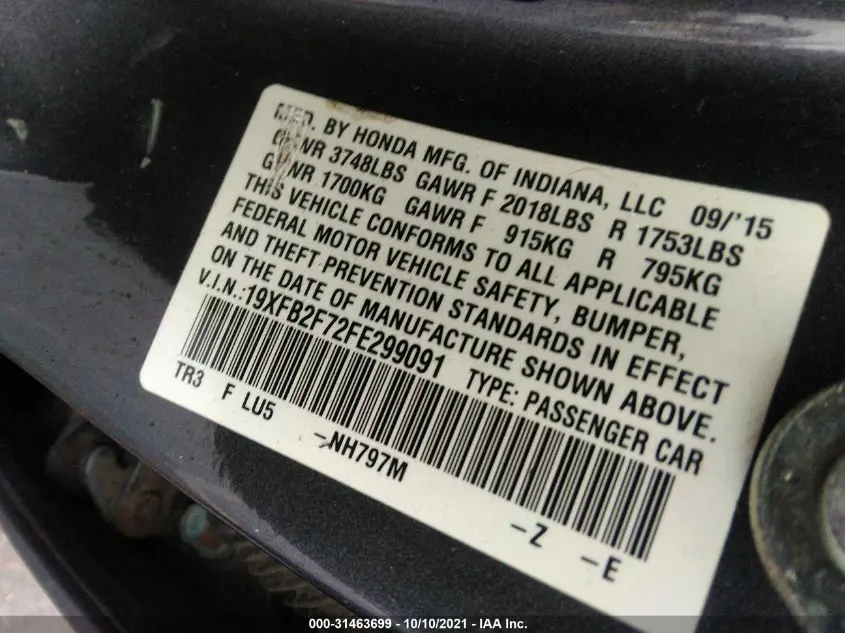 2015 HONDA CIVIC SEDAN SE