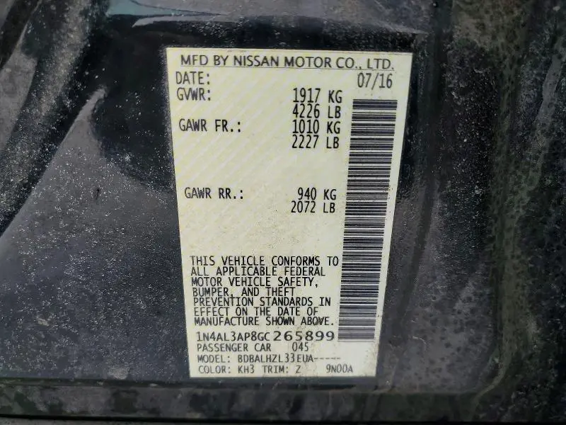 2016 NISSAN ALTIMA 2.5 SR  