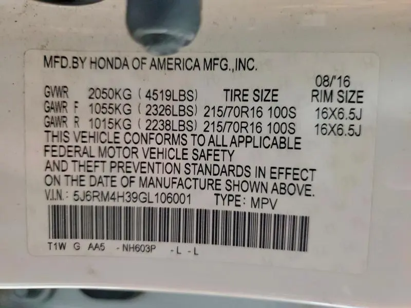 2016 HONDA CR-V LX  