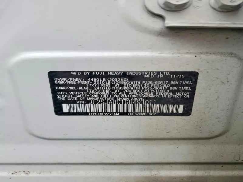 2016 SUBARU FORESTER 2.5I  