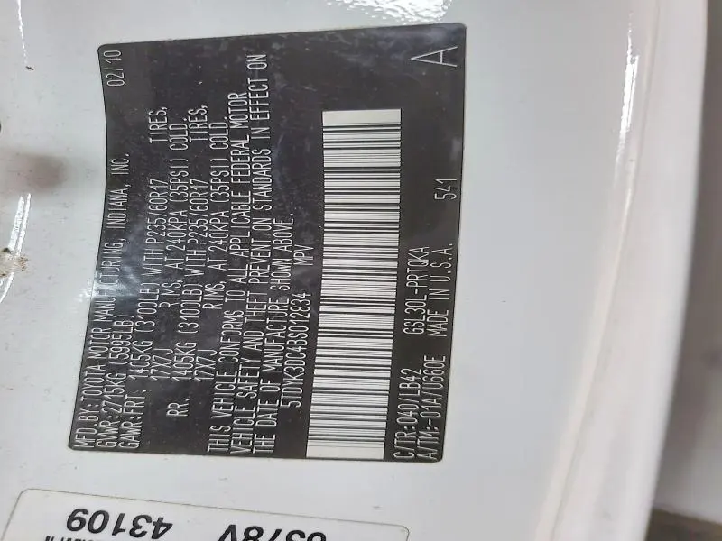 2011 TOYOTA SIENNA XLE  