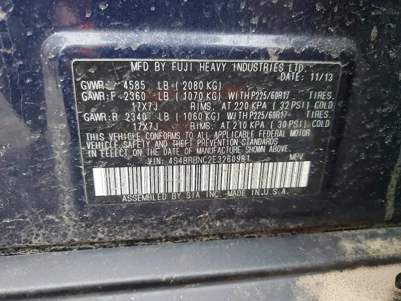 2014 SUBARU OUTBACK 2.5I LIMITED  