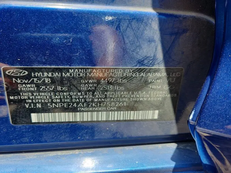 2019 HYUNDAI SONATA SE  