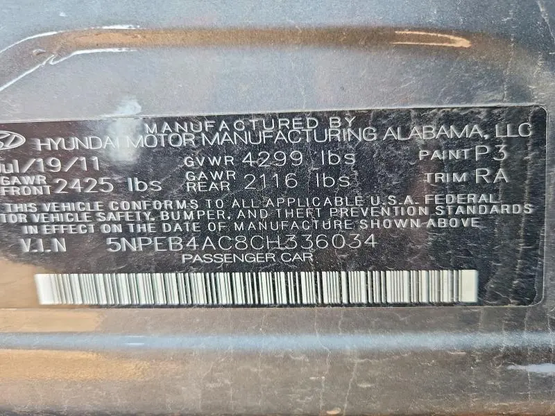 2012 HYUNDAI SONATA GLS  
