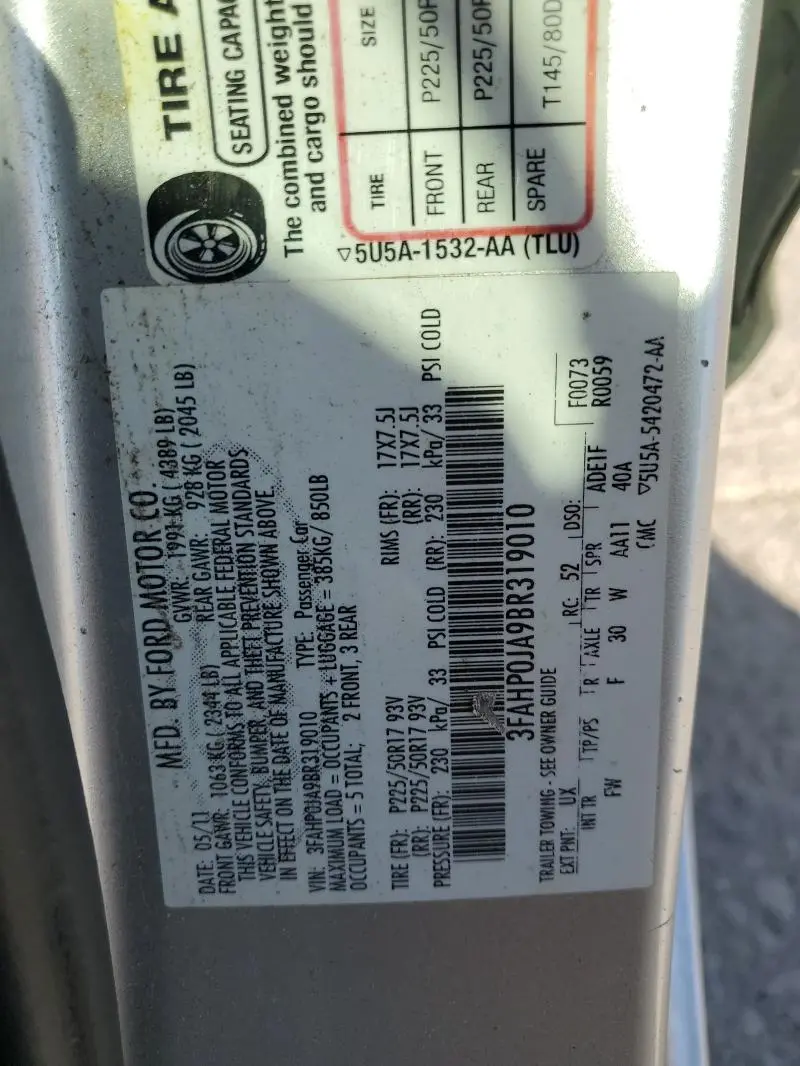 2011 FORD FUSION SEL  
