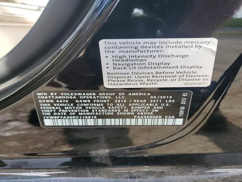 2013 VOLKSWAGEN PASSAT SE  