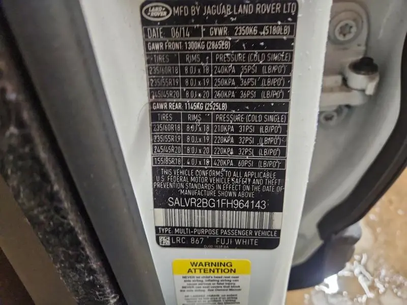 2015 LAND ROVER RANGE ROVER EVOQUE PURE PREMIUM  