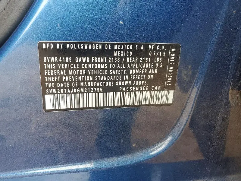 2016 VOLKSWAGEN JETTA S  