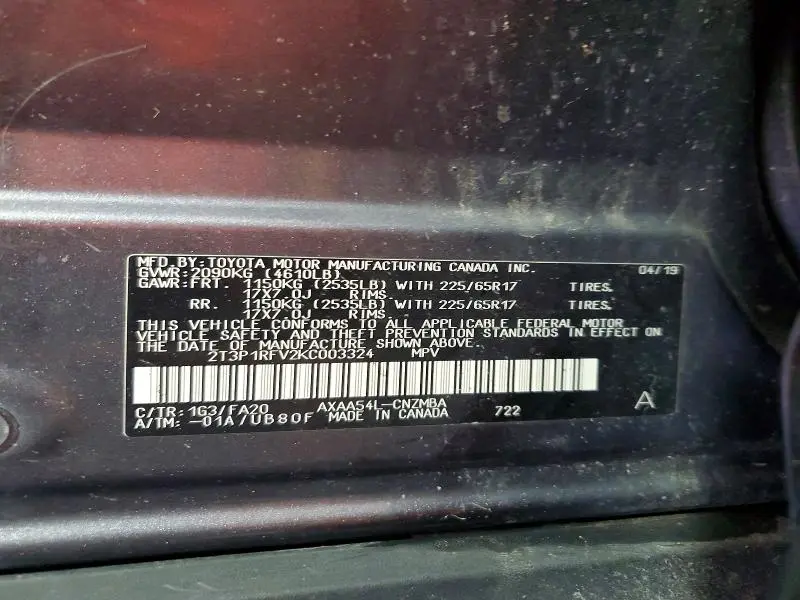 2019 TOYOTA RAV4 XLE  