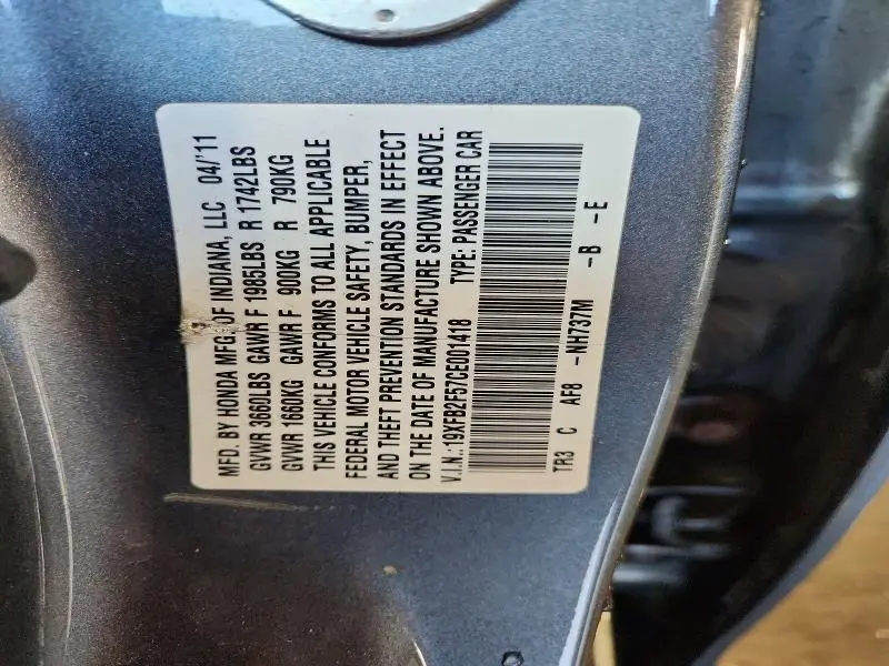 2012 HONDA CIVIC LX  