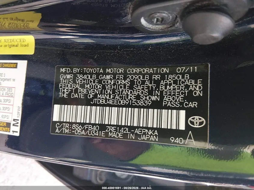 2011 TOYOTA COROLLA LE