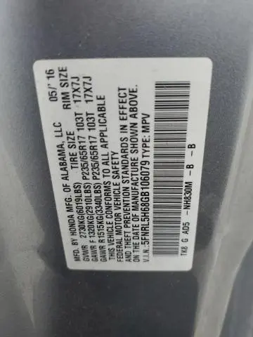 2016 HONDA ODYSSEY EXL  