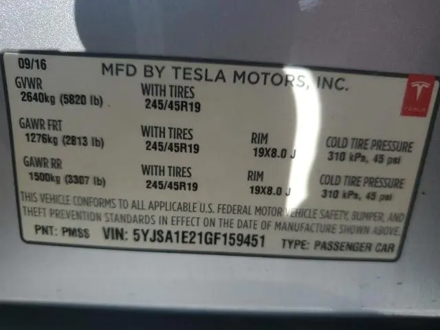 2016 TESLA MODEL S   