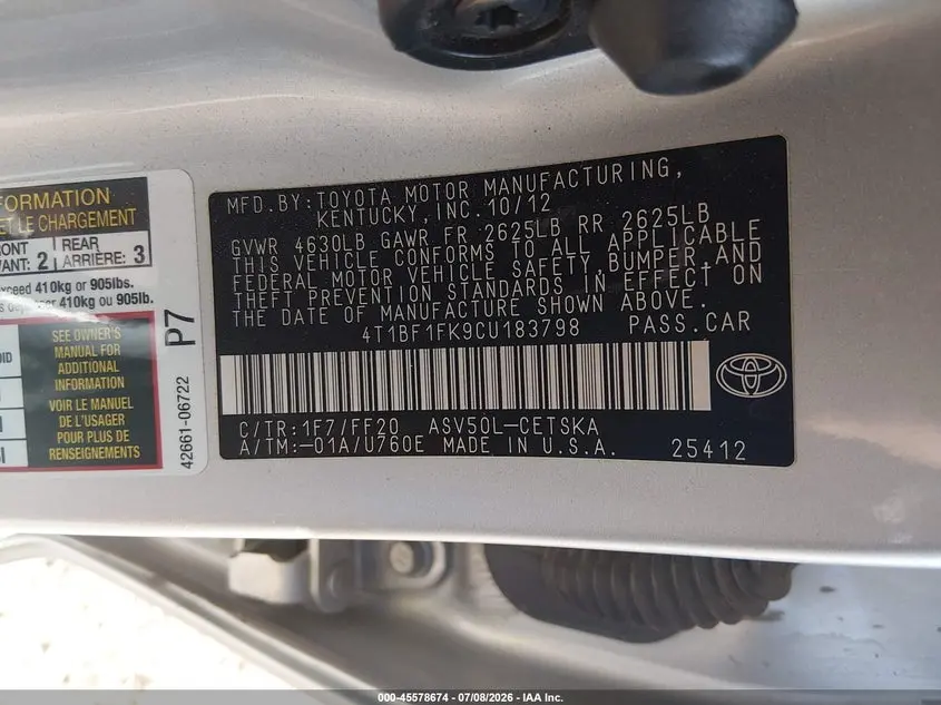 2012 TOYOTA CAMRY SE