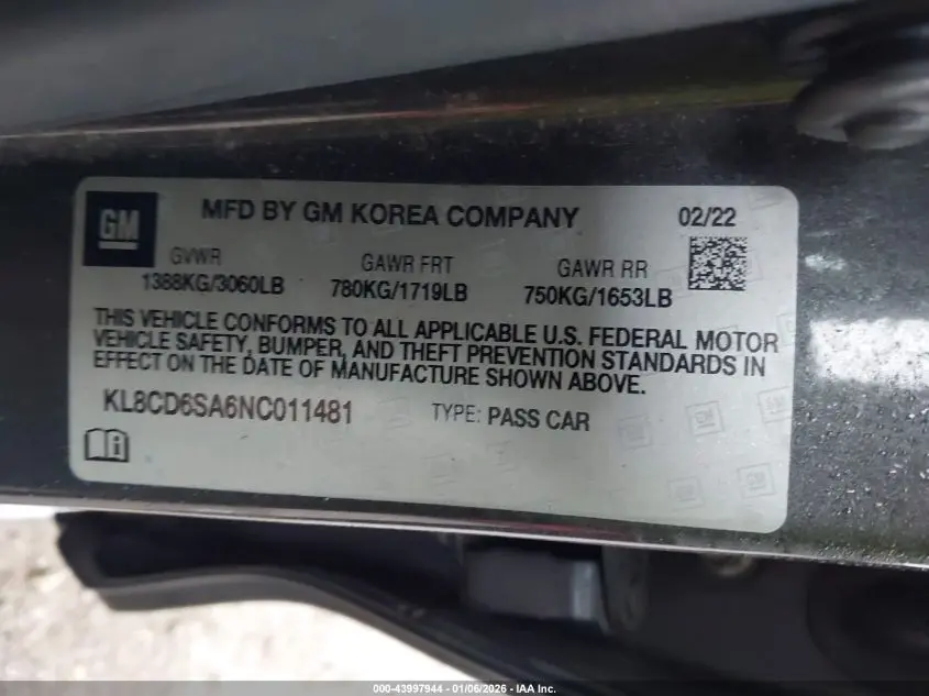 2022 CHEVROLET SPARK FWD 1LT AUTOMATIC