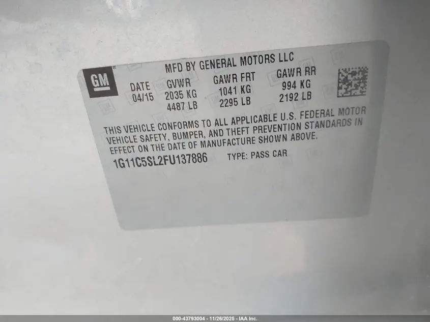 2015 CHEVROLET MALIBU 1LT