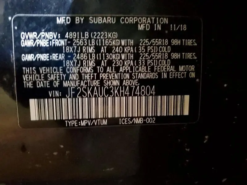 2019 SUBARU FORESTER LIMITED  